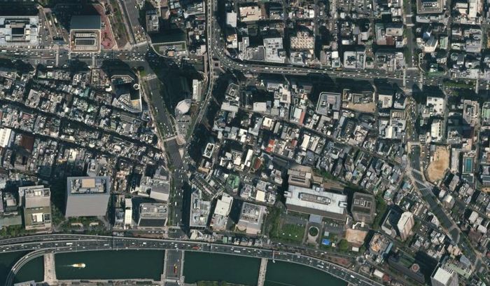 株式会社GEEZの事務所の場所（大阪市北区西天満4丁目・航空写真）