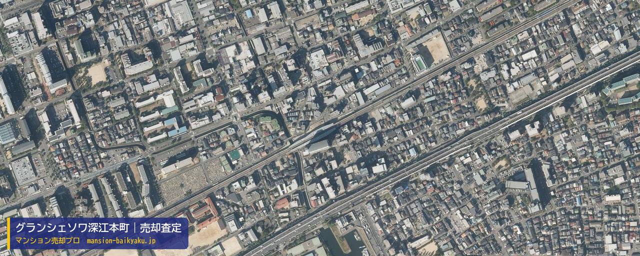 グランシェソワ深江本町の売却査定・買取価格｜神戸市東灘区深江本町（マンション売却プロ作成の航空写真（町の中心））