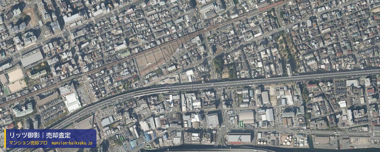 リッツ御影の売却査定・買取価格｜神戸市東灘区御影塚町（マンション売却プロ作成の航空写真（町の中心））