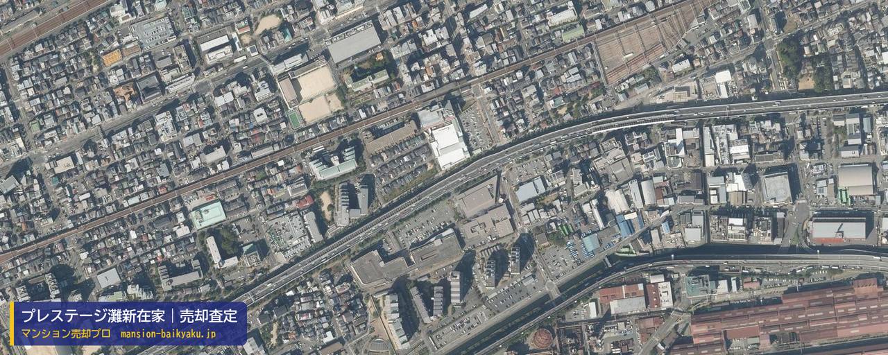 プレステージ灘新在家の売却査定・買取価格｜神戸市灘区浜田町（マンション売却プロ作成の航空写真（町の中心））