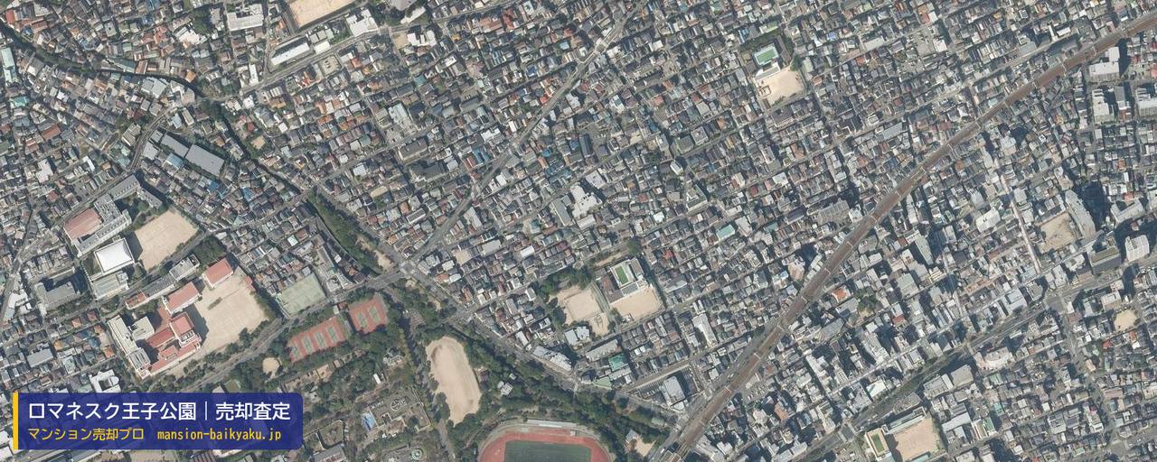 ロマネスク王子公園の売却査定・買取価格｜神戸市灘区福住通（マンション売却プロ作成の航空写真（町の中心））