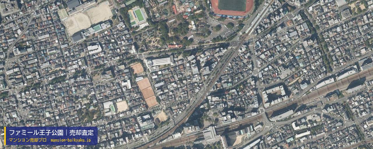 ファミール王子公園の売却査定・買取価格｜神戸市灘区城内通（マンション売却プロ作成の航空写真（町の中心））