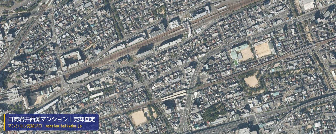 日商岩井西灘マンションの売却査定・買取価格｜神戸市灘区船寺通（マンション売却プロ作成の航空写真（町の中心））