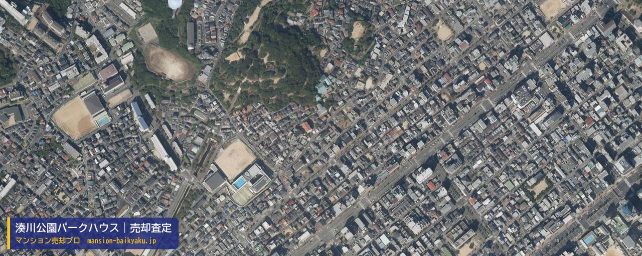 湊川公園パークハウスの売却査定・買取価格｜神戸市兵庫区上沢通（マンション売却プロ作成の航空写真（町の中心））