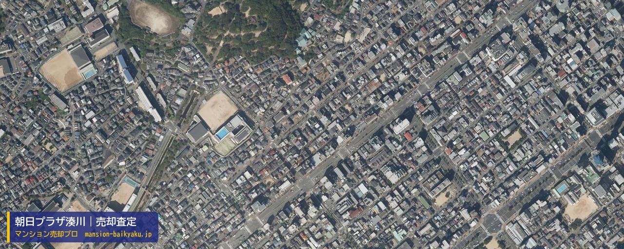 朝日プラザ湊川の売却査定・買取価格｜神戸市兵庫区下沢通（マンション売却プロ作成の航空写真（町の中心））