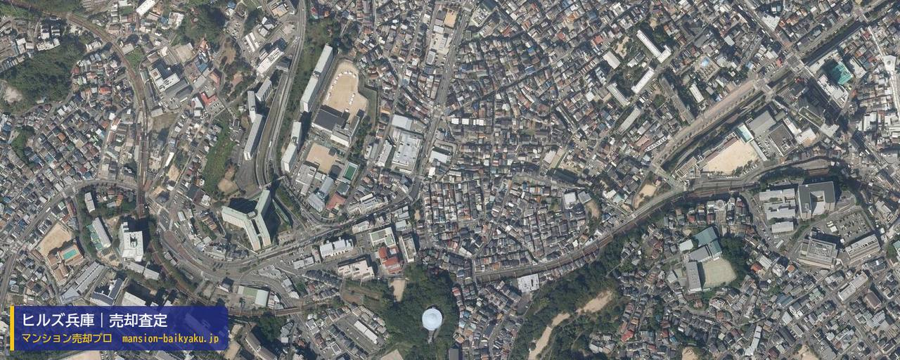 ヒルズ兵庫の売却査定・買取価格｜神戸市兵庫区湊川町（マンション売却プロ作成の航空写真（町の中心））