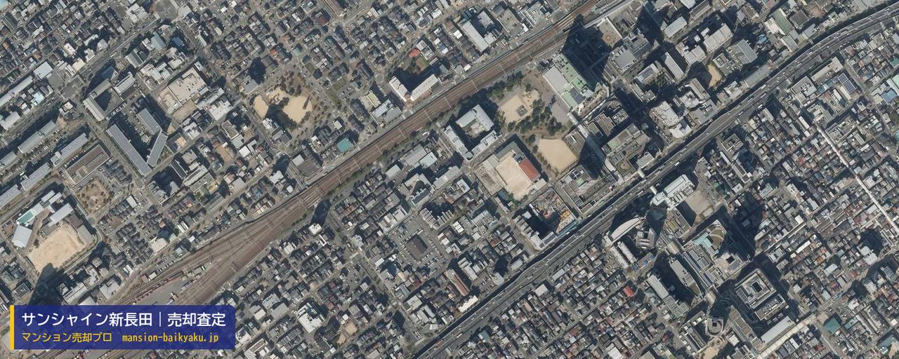 サンシャイン新長田の売却査定・買取価格｜神戸市長田区大橋町（マンション売却プロ作成の航空写真（町の中心））