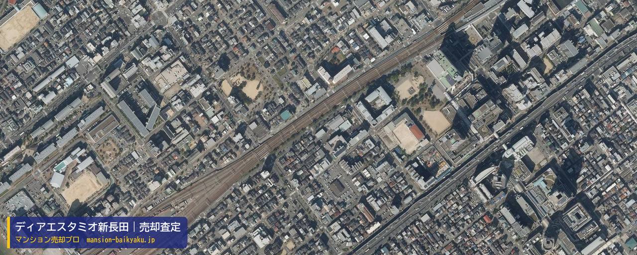 ディアエスタミオ新長田の売却査定・買取価格｜神戸市長田区若松町（マンション売却プロ作成の航空写真（町の中心））