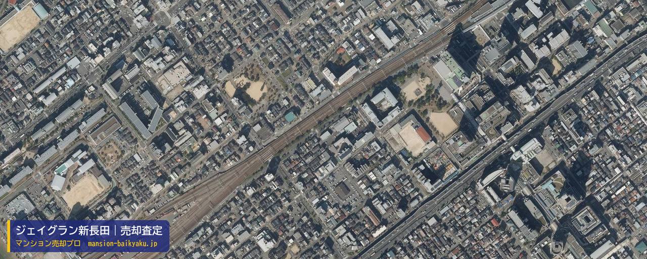 ジェイグラン新長田の売却査定・買取価格｜神戸市長田区若松町（マンション売却プロ作成の航空写真（町の中心））