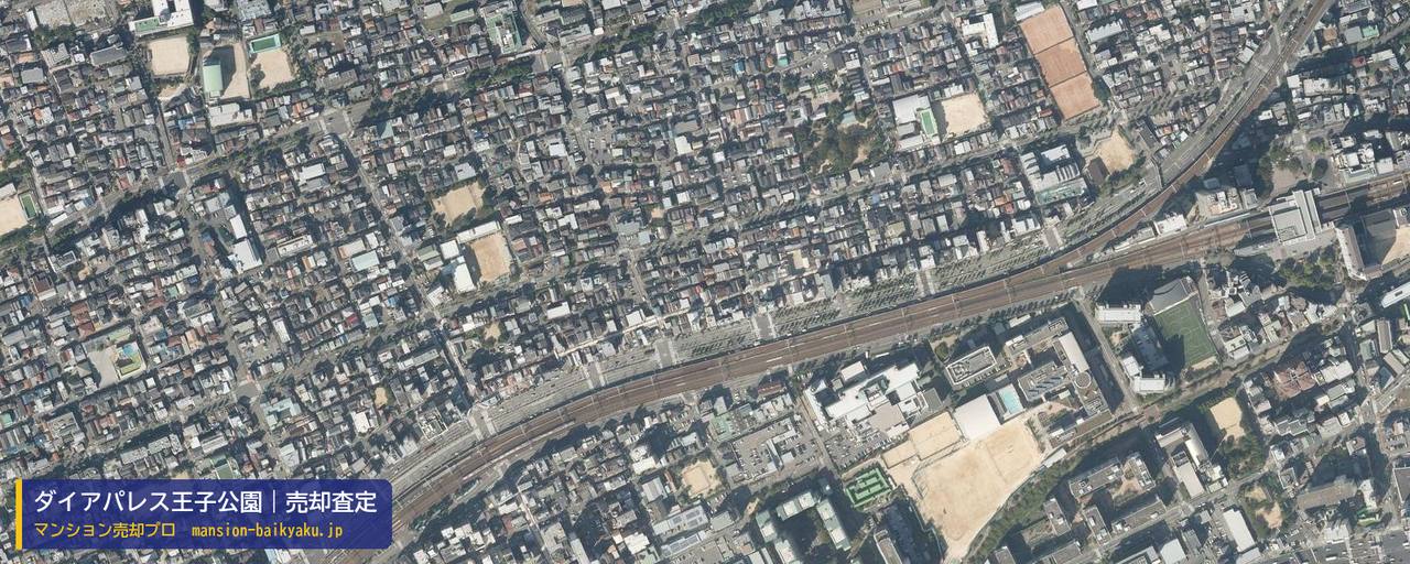ダイアパレス王子公園の売却査定・買取価格｜神戸市中央区割塚通（マンション売却プロ作成の航空写真（町の中心））
