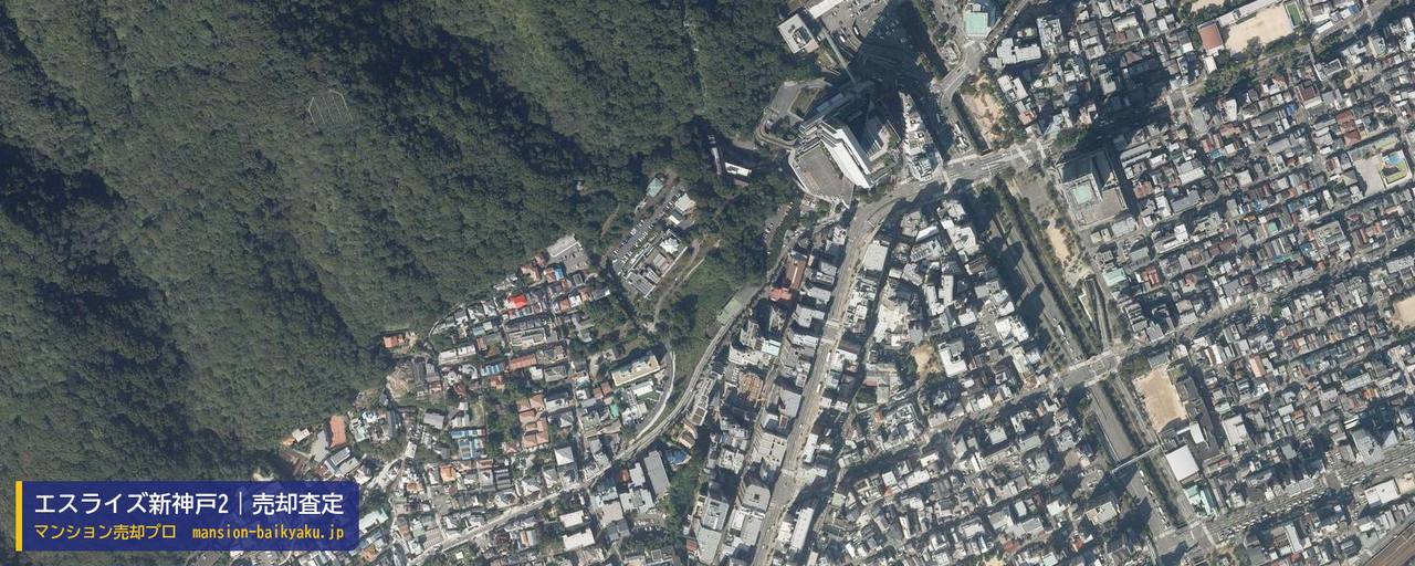 エスライズ新神戸2の売却査定・買取価格｜神戸市中央区生田町（マンション売却プロ作成の航空写真（町の中心））