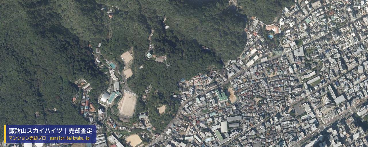 諏訪山スカイハイツの売却査定・買取価格｜神戸市中央区山本通（マンション売却プロ作成の航空写真（町の中心））