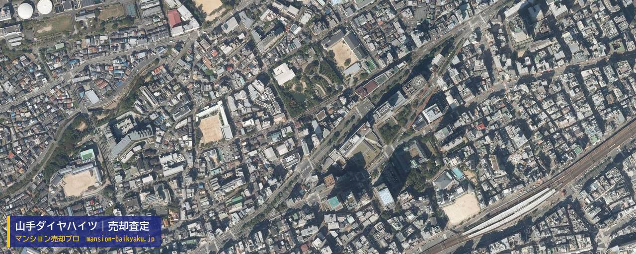 山手ダイヤハイツの売却査定・買取価格｜神戸市中央区下山手通（マンション売却プロ作成の航空写真（町の中心））