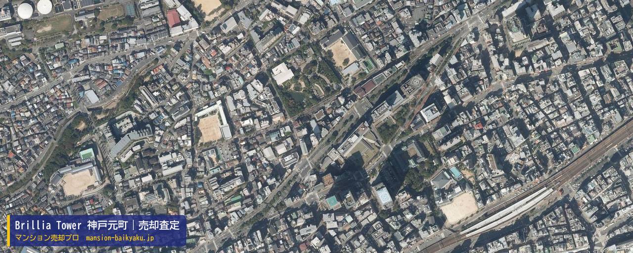 Brillia Tower 神戸元町の売却査定・買取価格｜神戸市中央区下山手通（マンション売却プロ作成の航空写真（町の中心））