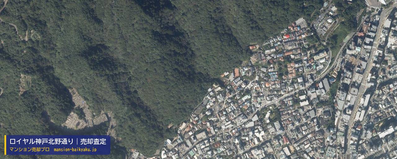 ロイヤル神戸北野通りの売却査定・買取価格｜神戸市中央区北野町（マンション売却プロ作成の航空写真（町の中心））