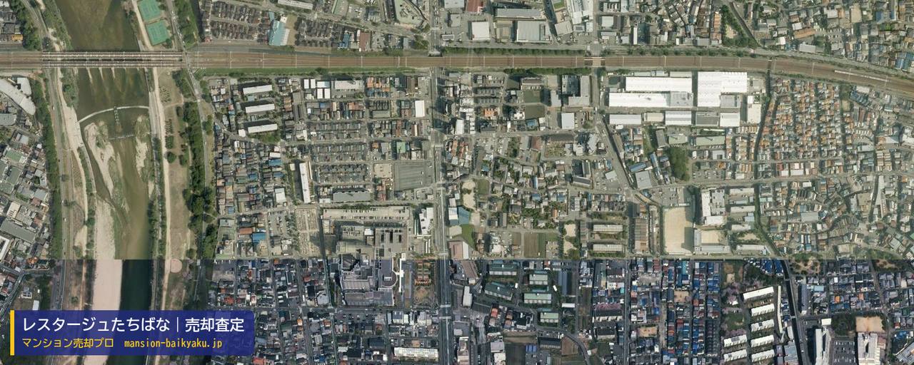 レスタージュたちばなの売却査定・買取価格｜尼崎市稲葉元町（マンション売却プロ作成の航空写真（町の中心））
