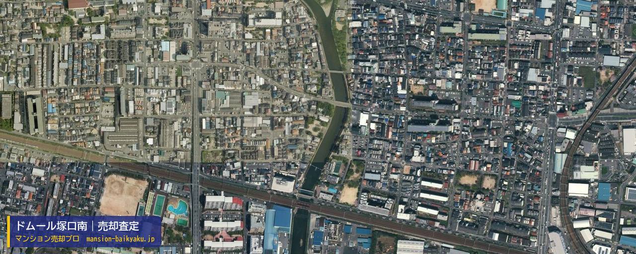 ドムール塚口南の売却査定・買取価格｜尼崎市尾浜町（マンション売却プロ作成の航空写真（町の中心））