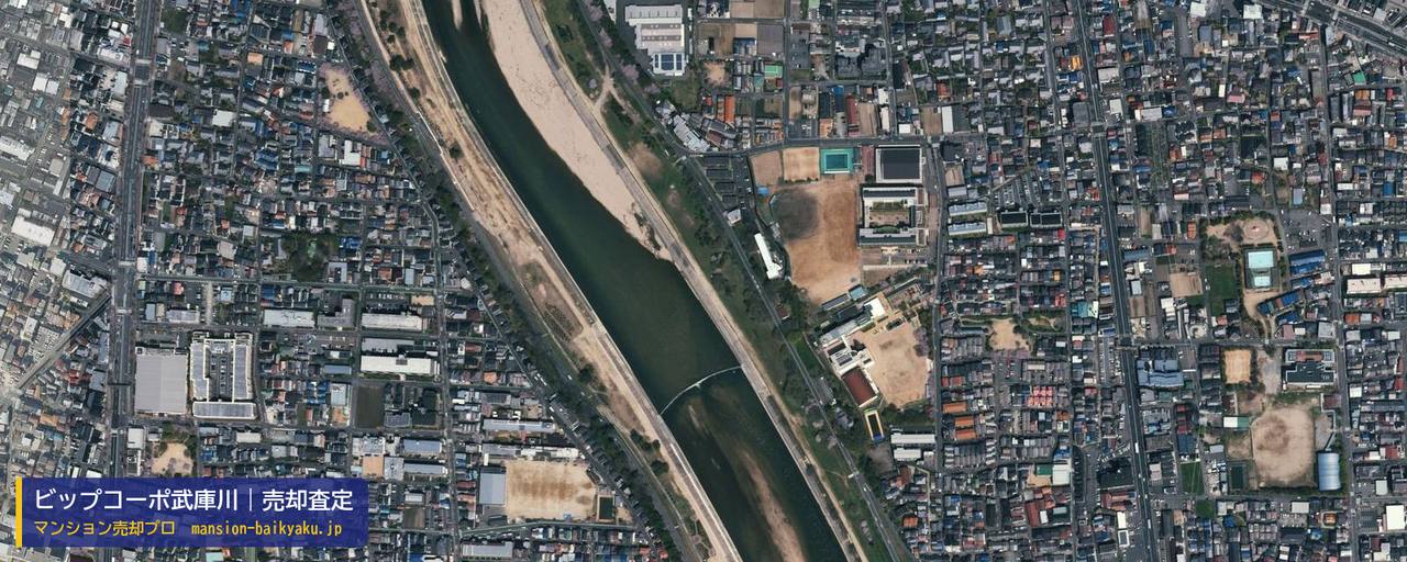 ビップコーポ武庫川の売却査定・買取価格｜尼崎市大島（マンション売却プロ作成の航空写真（町の中心））