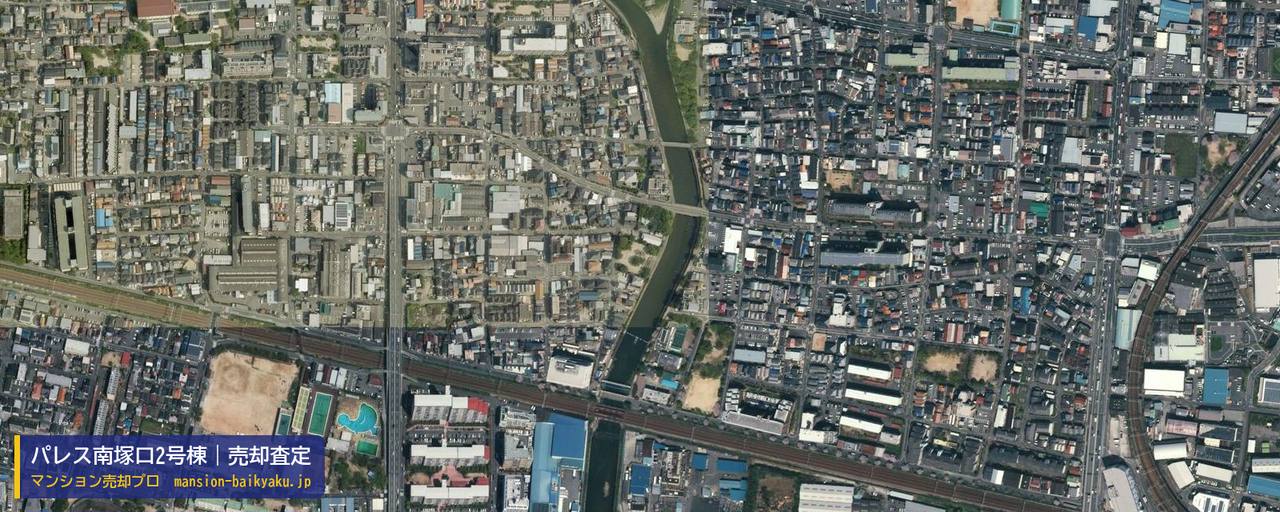 パレス南塚口2号棟の売却査定・買取価格｜尼崎市尾浜町（マンション売却プロ作成の航空写真（町の中心））