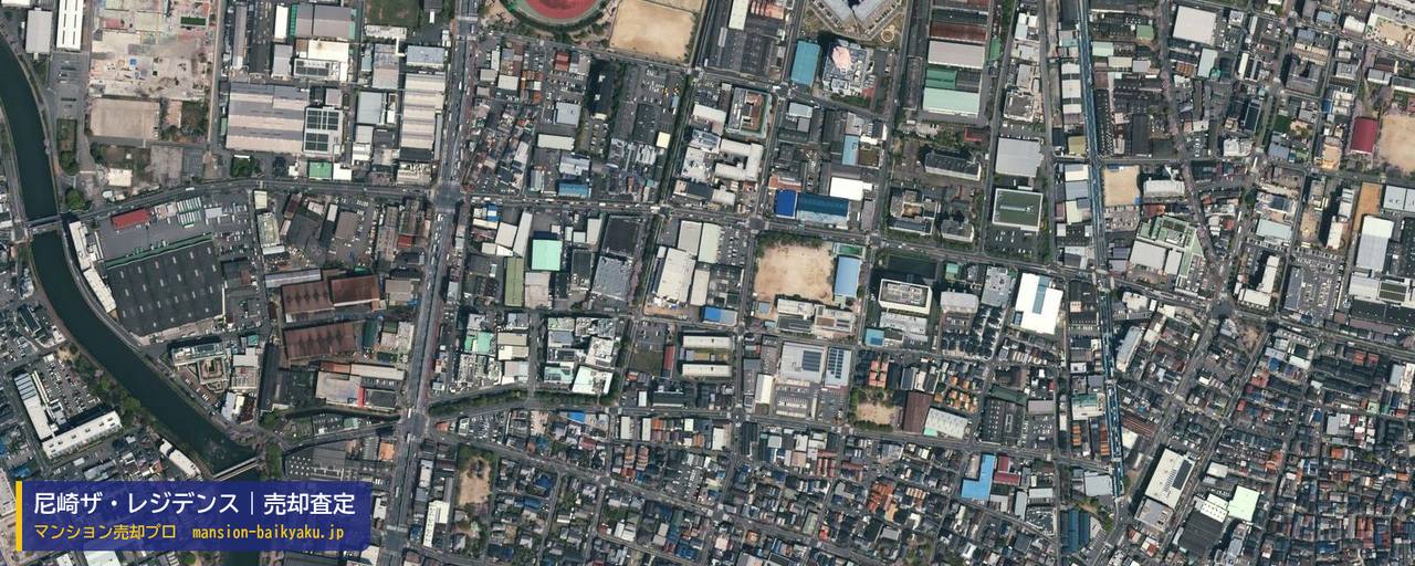 尼崎ザ・レジデンスの売却査定・買取価格｜尼崎市金楽寺町（マンション売却プロ作成の航空写真（町の中心））