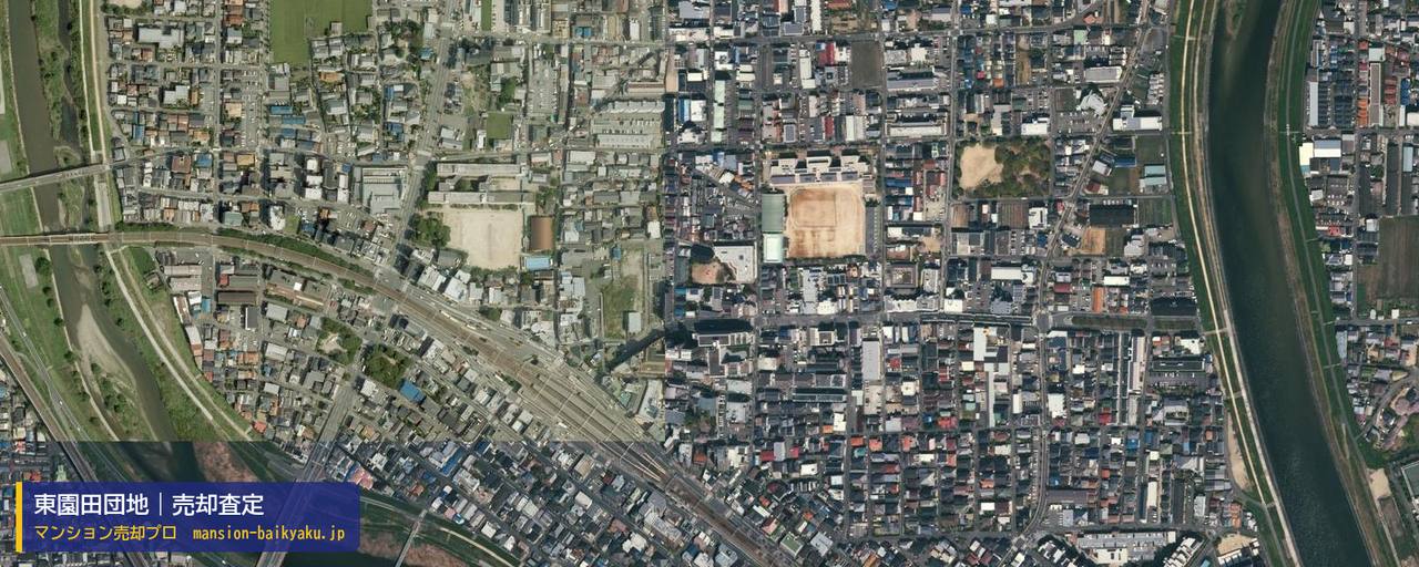 東園田団地の売却査定・買取価格｜尼崎市東園田町（マンション売却プロ作成の航空写真（町の中心））