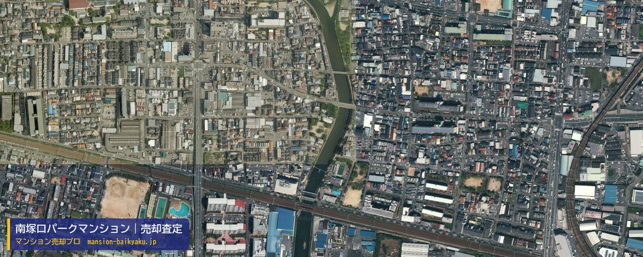 南塚口パークマンションの売却査定・買取価格｜尼崎市尾浜町（マンション売却プロ作成の航空写真（町の中心））