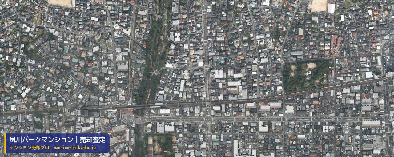 夙川パークマンションの売却査定・買取価格｜西宮市若松町（マンション売却プロ作成の航空写真（町の中心））