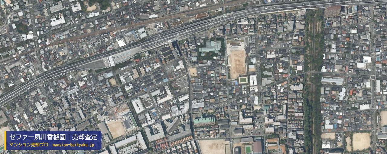 ゼファー夙川香櫨園の売却査定・買取価格｜西宮市堀切町（マンション売却プロ作成の航空写真（町の中心））