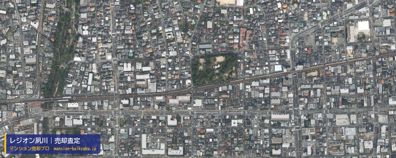 レジオン夙川の売却査定・買取価格｜西宮市末広町（マンション売却プロ作成の航空写真（町の中心））
