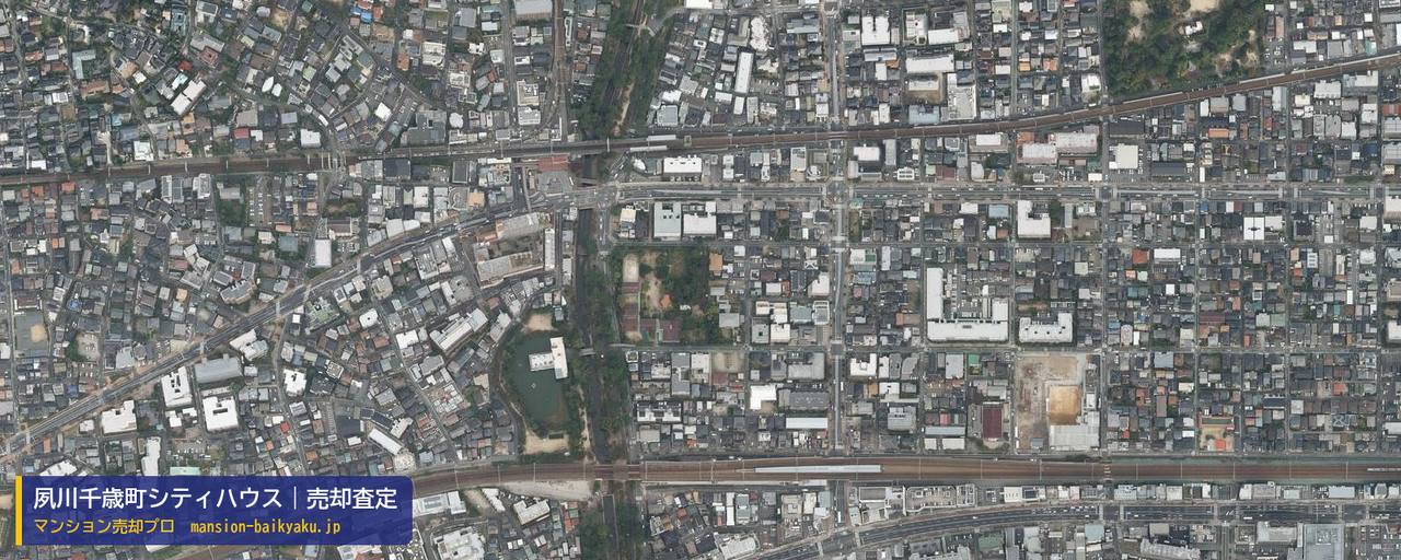 夙川千歳町シティハウスの売却査定・買取価格｜西宮市千歳町（マンション売却プロ作成の航空写真（町の中心））