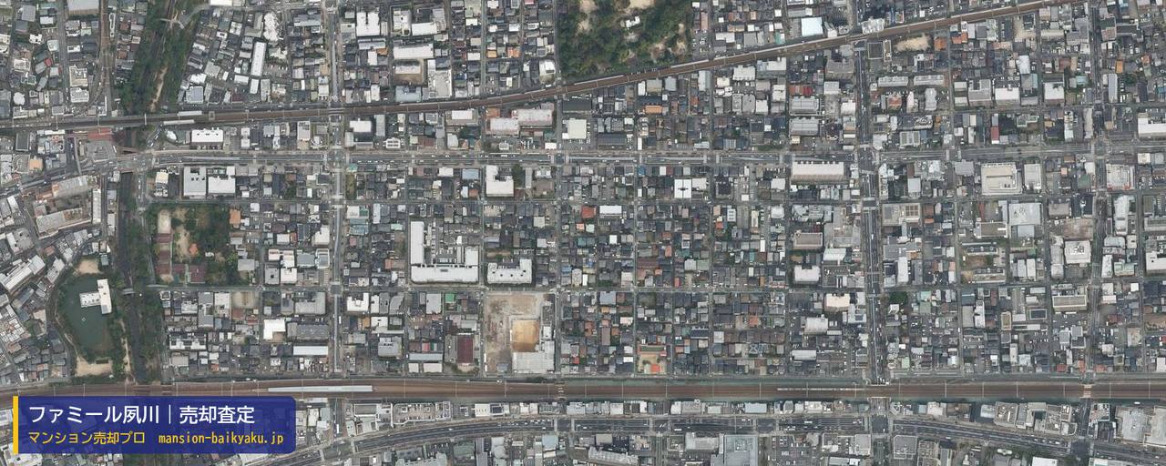 ファミール夙川の売却査定・買取価格｜西宮市常磐町（マンション売却プロ作成の航空写真（町の中心））