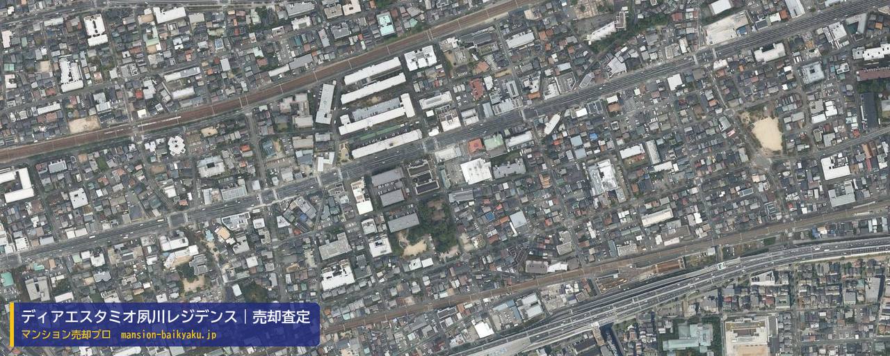 ディアエスタミオ夙川レジデンスの売却査定・買取価格｜西宮市弓場町（マンション売却プロ作成の航空写真（町の中心））