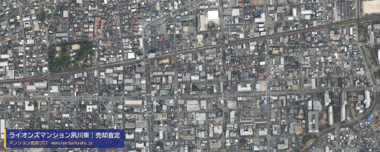 ライオンズマンション夙川東の売却査定・買取価格｜西宮市中前田町（マンション売却プロ作成の航空写真（町の中心））
