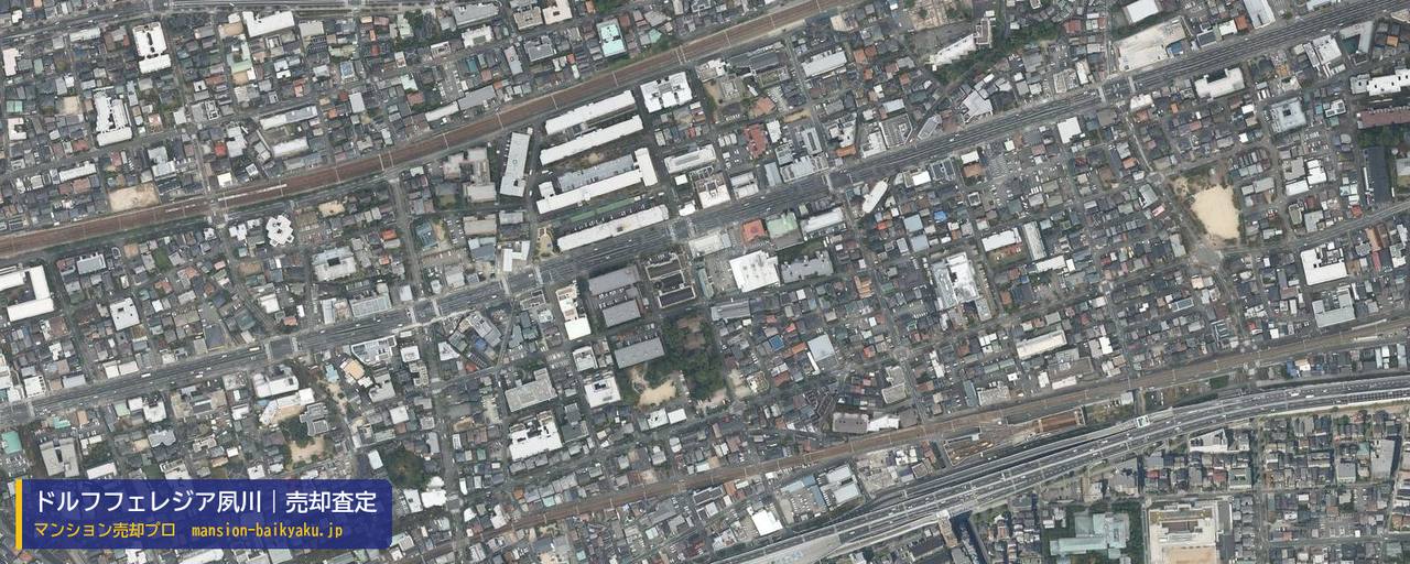 ドルフフェレジア夙川の売却査定・買取価格｜西宮市弓場町（マンション売却プロ作成の航空写真（町の中心））