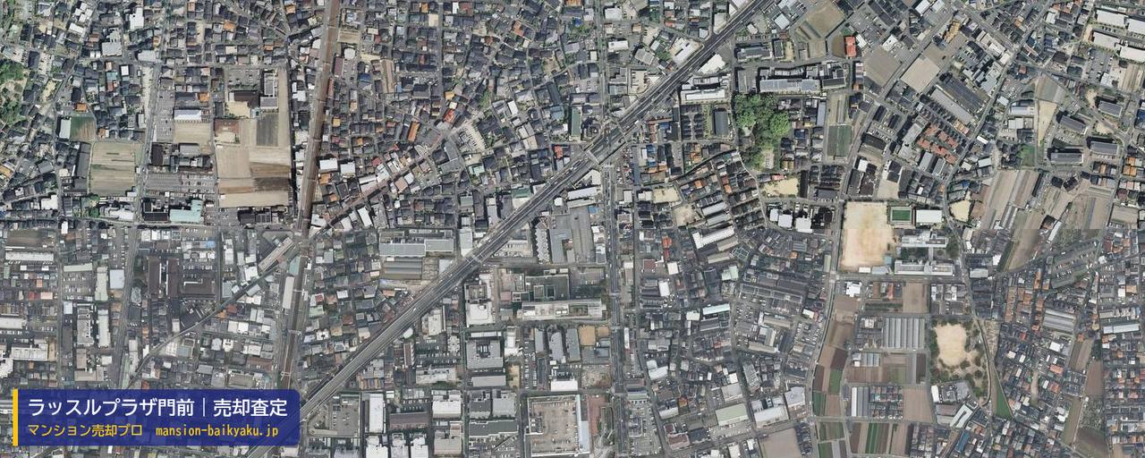 ラッスルプラザ門前の売却査定・買取価格｜西宮市門前町（マンション売却プロ作成の航空写真（町の中心））
