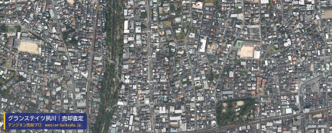 グランステイツ夙川の売却査定・買取価格｜西宮市清水町（マンション売却プロ作成の航空写真（町の中心））