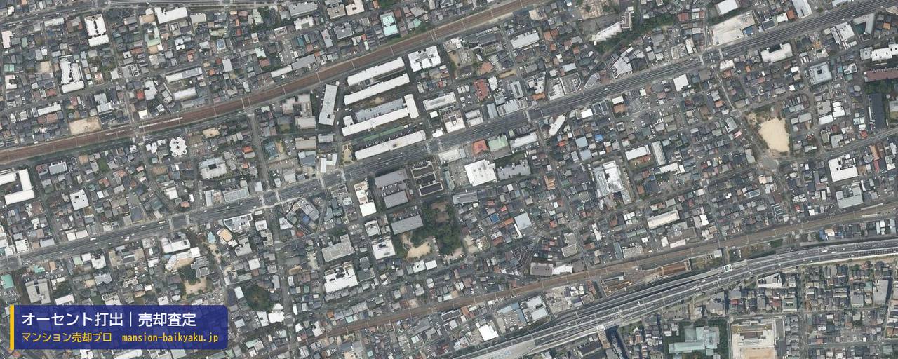 オーセント打出の売却査定・買取価格｜西宮市弓場町（マンション売却プロ作成の航空写真（町の中心））