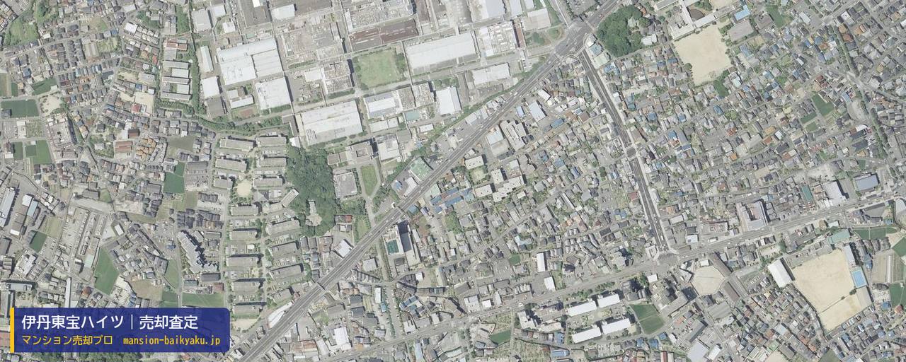 伊丹東宝ハイツの売却査定・買取価格｜伊丹市昆陽（マンション売却プロ作成の航空写真（町の中心））