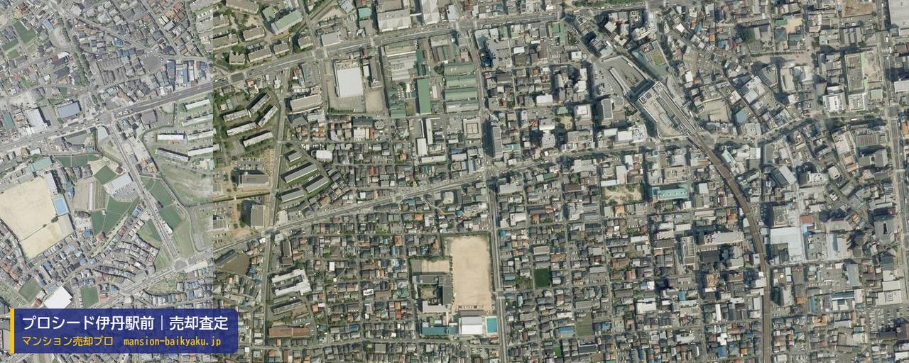 プロシード伊丹駅前の売却査定・買取価格｜伊丹市西台（マンション売却プロ作成の航空写真（町の中心））