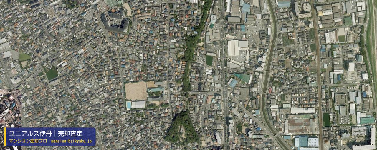 ユニアルス伊丹の売却査定・買取価格｜伊丹市北本町（マンション売却プロ作成の航空写真（町の中心））