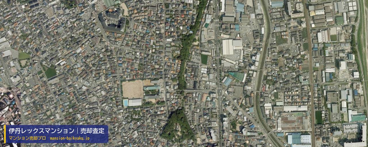 伊丹レックスマンションの売却査定・買取価格｜伊丹市北本町（マンション売却プロ作成の航空写真（町の中心））