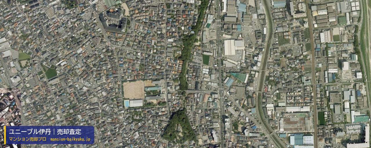 ユニーブル伊丹の売却査定・買取価格｜伊丹市北本町（マンション売却プロ作成の航空写真（町の中心））