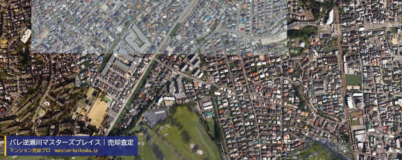 パレ逆瀬川マスターズプレイスの売却査定・買取価格｜宝塚市千種（マンション売却プロ作成の航空写真（町の中心））