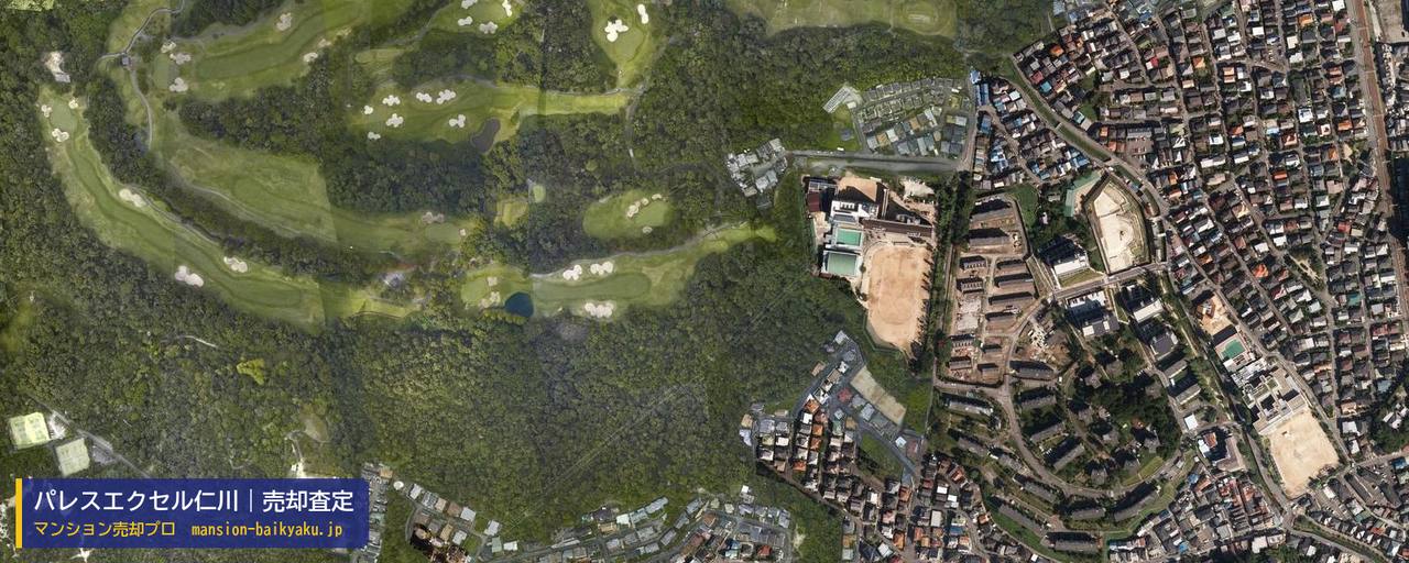 パレスエクセル仁川の売却査定・買取価格｜宝塚市鹿塩（マンション売却プロ作成の航空写真（町の中心））