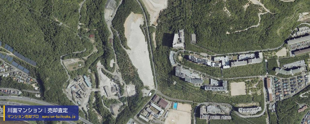 川面マンションの売却査定・買取価格｜宝塚市川面（マンション売却プロ作成の航空写真（町の中心））