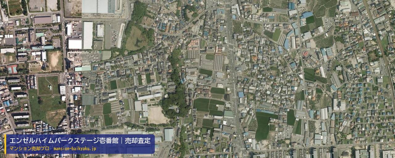 エンゼルハイムパークステージ壱番館の売却査定・買取価格｜川西市久代（マンション売却プロ作成の航空写真（町の中心））
