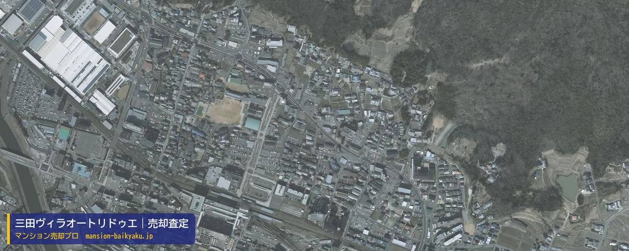三田ヴィラオートリドゥエの売却査定・買取価格｜三田市高次（マンション売却プロ作成の航空写真（町の中心））