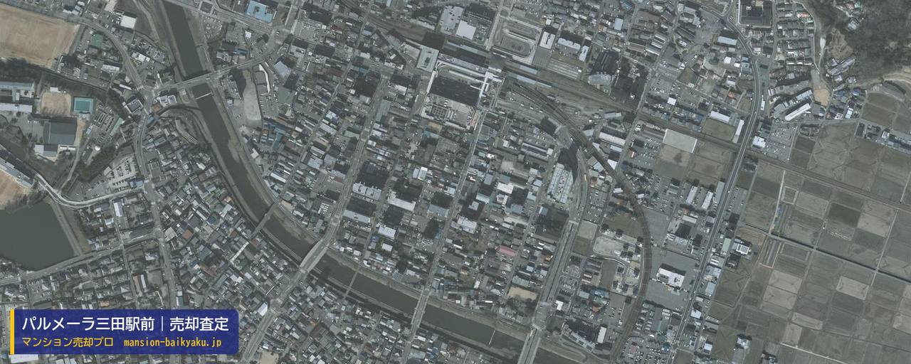 パルメーラ三田駅前の売却査定・買取価格｜三田市駅前町（マンション売却プロ作成の航空写真（町の中心））