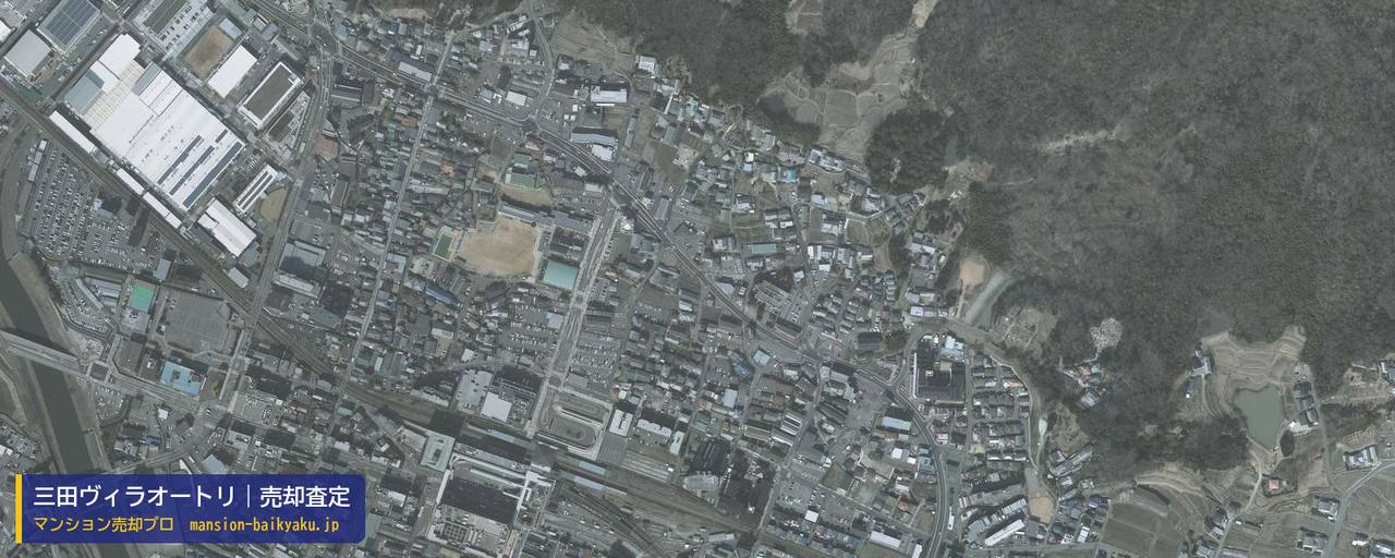三田ヴィラオートリの売却査定・買取価格｜三田市高次（マンション売却プロ作成の航空写真（町の中心））