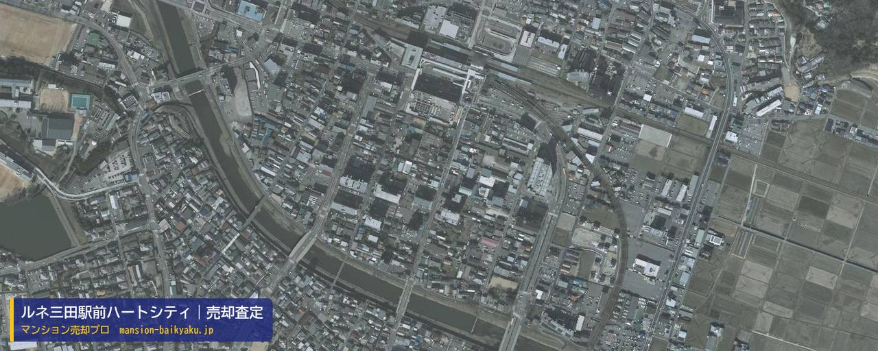 ルネ三田駅前ハートシティの売却査定・買取価格｜三田市駅前町（マンション売却プロ作成の航空写真（町の中心））